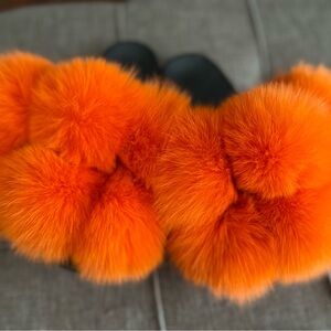 Rabbit fur slippers flip flops